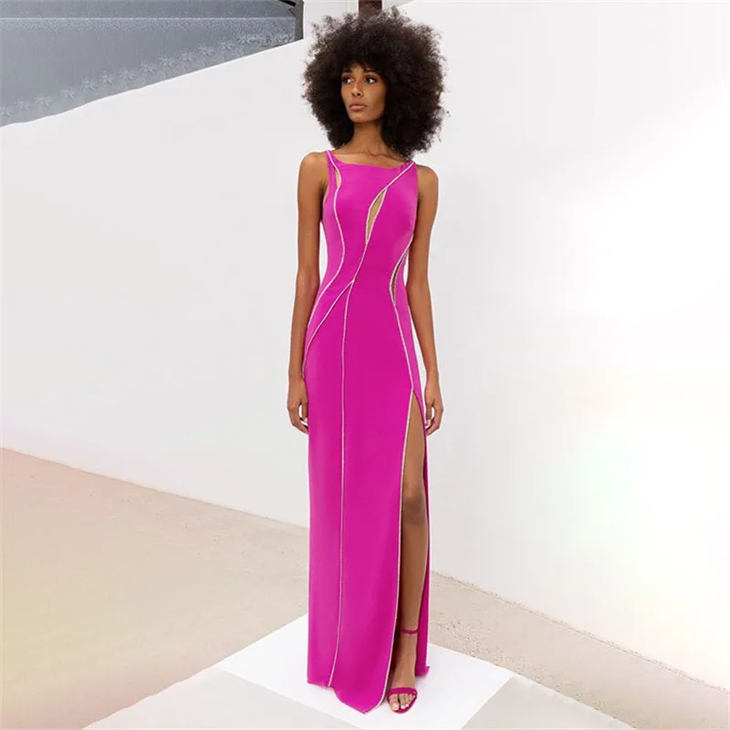 

New Summer Sexy Diamond Mesh Maxi Long Bandage Dress Vestidos De Fiesta Robes Longues Night Club Outfit Evening Party Clothes