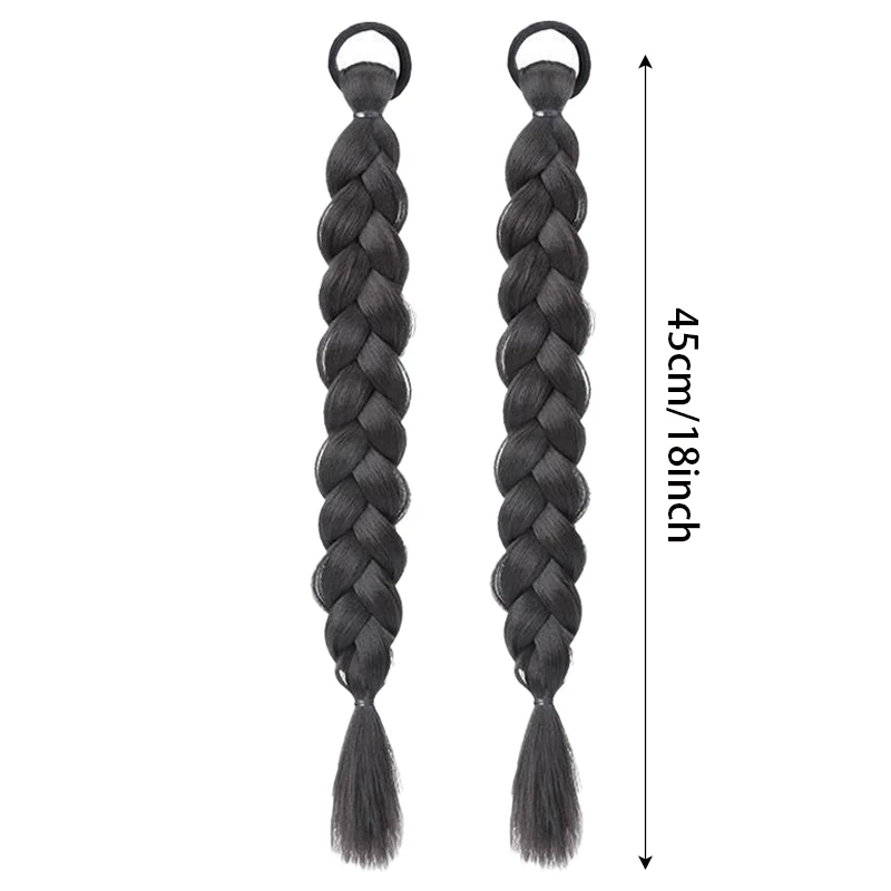 2PCS Synthetic Braided Ponytail Exytensions 18inch Long Braided Hair Pigtails with Elastic Rubber Band for Women Daily Party Use
