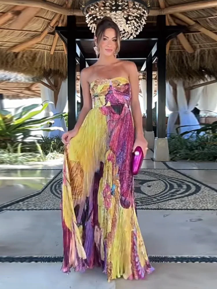 Fashion Print Tube Long Dress For Women Strapless Sleeveless Panelled Draped Robe 2025 Summer Elegant Female Vacation Dresses - AliExpress 200000345 Fashion Print Tube Long Dress For Women Strapless Sleeveless Panelled Draped Robe 2025 Summer Elegant Female Vacation Dresses - AliExpress 200000345