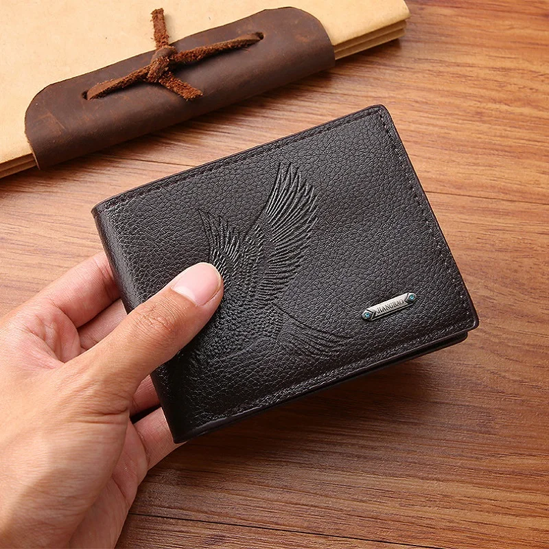 Men's Leather Wallets Slim Minimalist Hawk Pattern Bifold Credit ID Card Holder Wallet Purse Short Thin Money Clip Leather Bifold Wallet