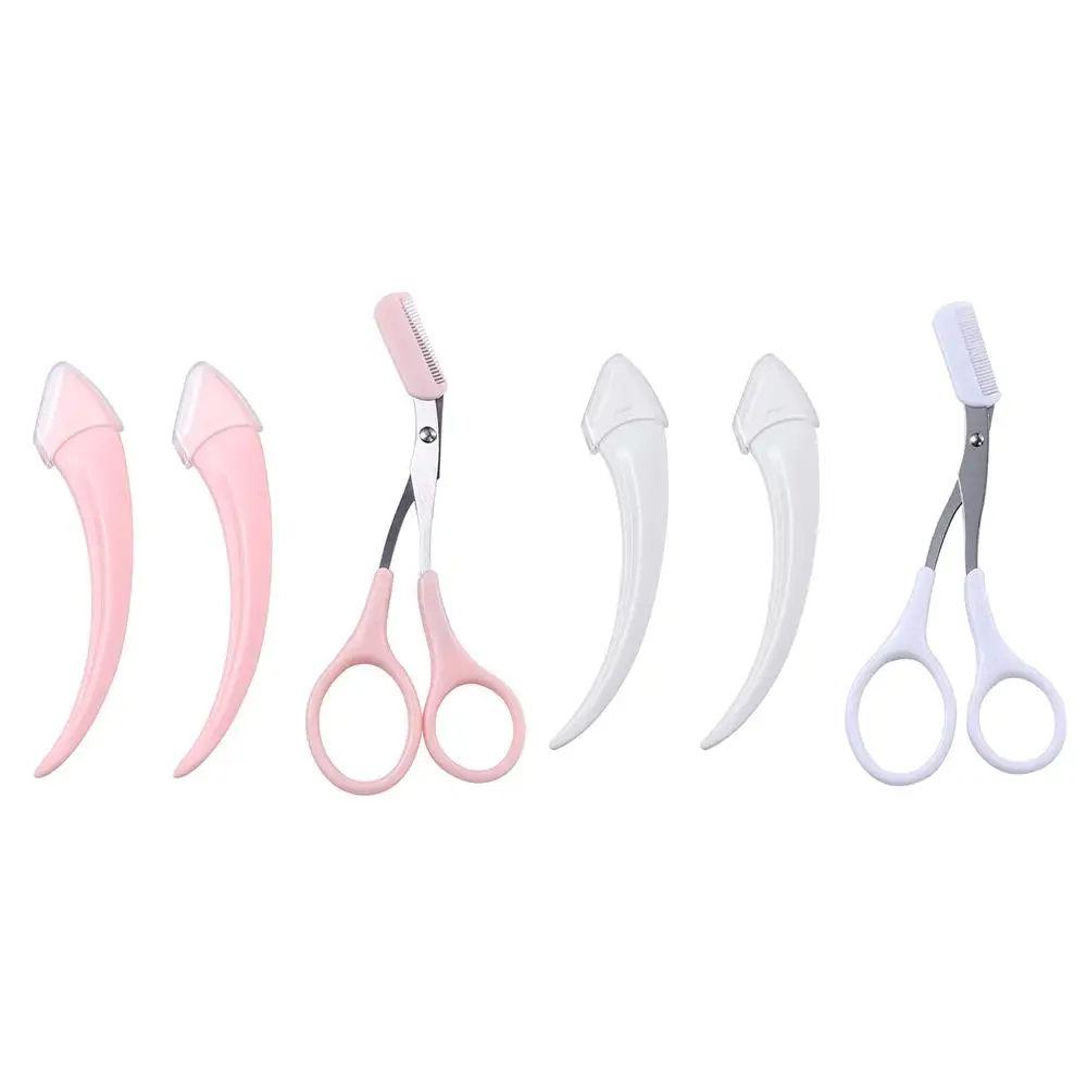Facial Hair Removal Eyebrow Clipper Comb Female Eyebrow Trimming Eyebrow Scissors with Comb Eyebrow Trimmer Set Makeup Tools