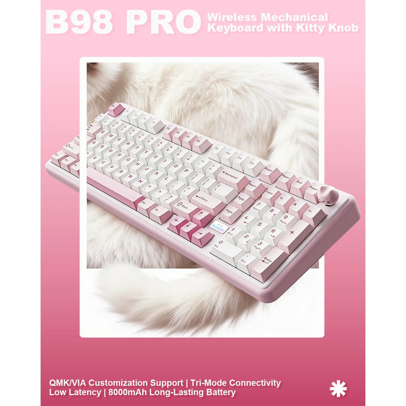 YUNZII B98 PRO QMK/VIA 98% 트라이 모드 무선 기계식 키보드 가스켓 마운트 8000mAh 배터리 핫스왑 가능 PBT 키캡 RGB