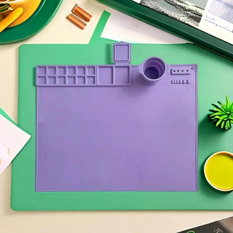 Silicone Painting Mat Drawing Pad With Palette Casting Molds Mat With Cup Washable Graffiti Silicone Sheet For Art Painting Clay
