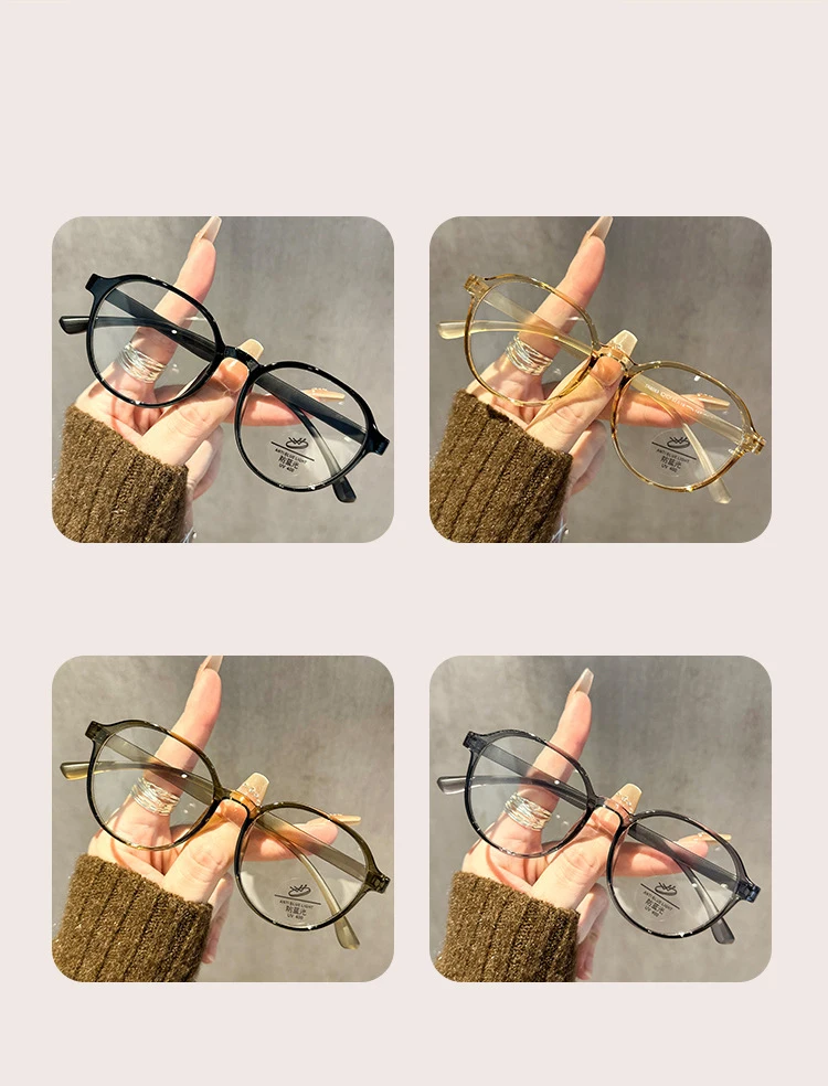 Retro quadratisches und rundes Gesicht ohne Make-up, runde Anti-Blaulicht-Brille, superleichtes Tr90-Brillengestell für Damen 9037 – Detail 7