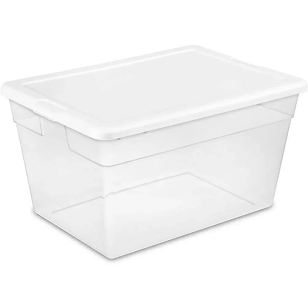 

56 Quart Durable Heavy Duty Plastic Stackable Storage Container Boxes with Recessed Latching Lids, Clear (24 Pack)