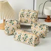 Ins Women's Canvas Makeup Organizer Bags Zipper Wash Skincare Storage Bag Case Daisy Embroidery Girl Pencil Case 2