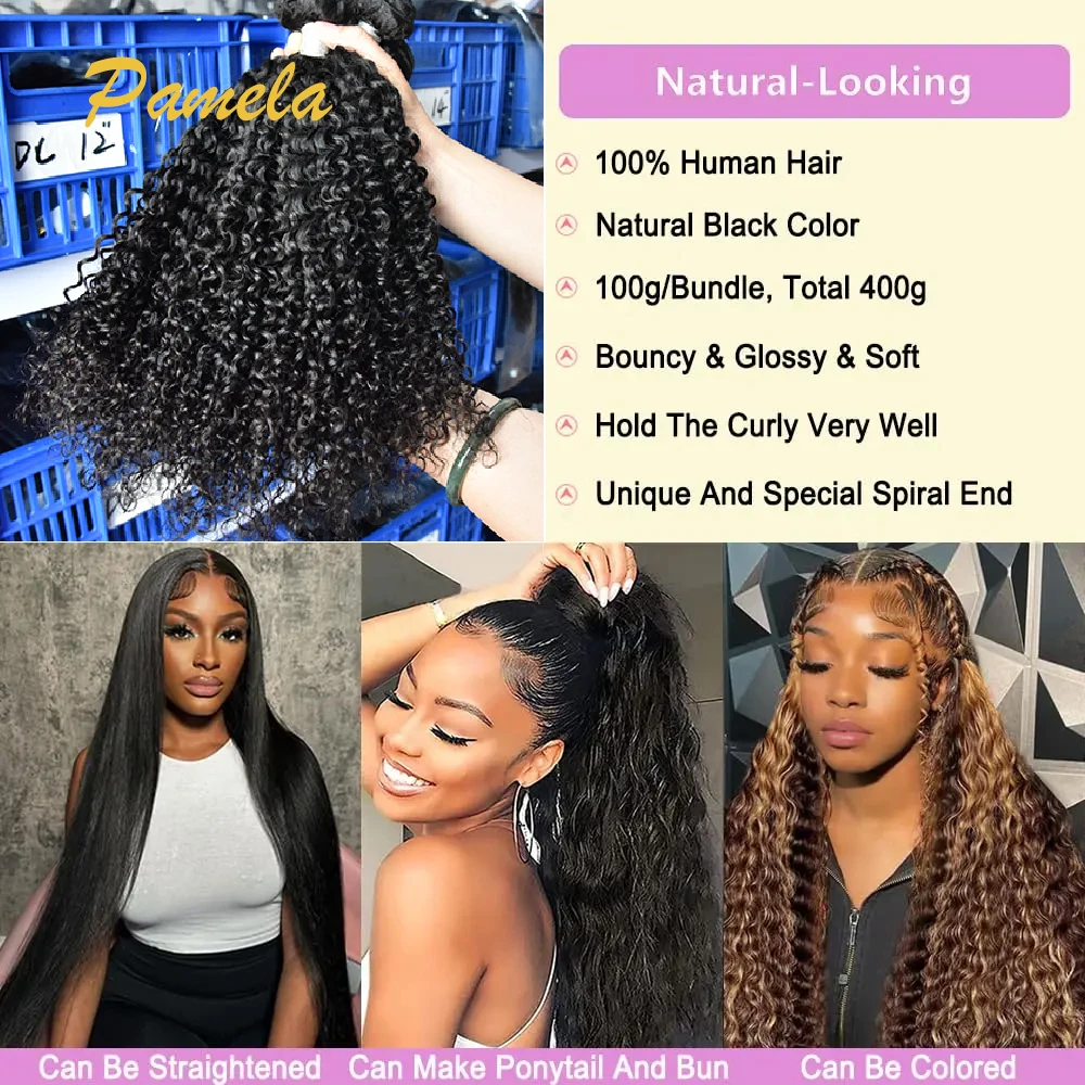 Burmese Curly Bundles 16 18 20 22 Inch 100% Virgin Water Curly 400g Bundles Human Hair with Spiral Ends Double Weft Quick Weave