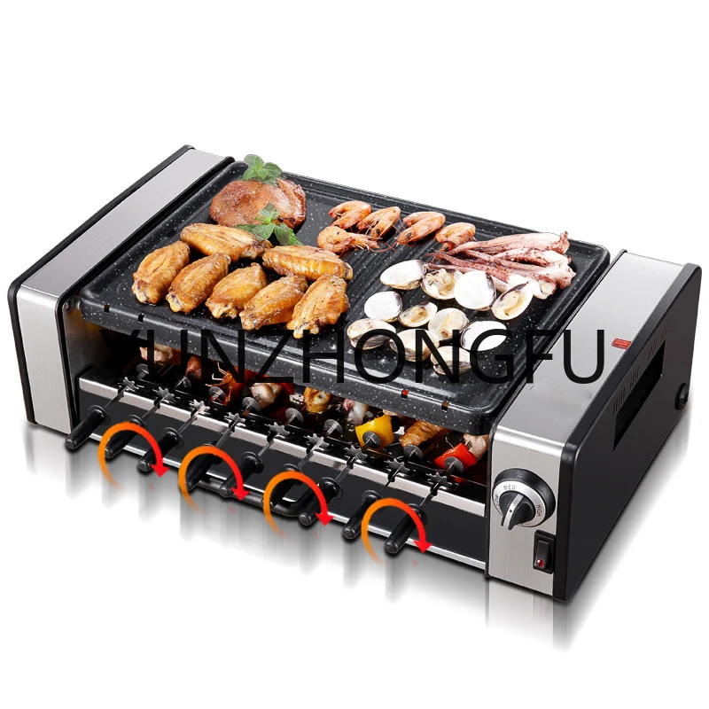 

Teppanyaki Barbecue Household Electric Kebab Grill 1500W Automatic Rotating Smokeless BBQ Non-stick Frying Pan Rotisserie