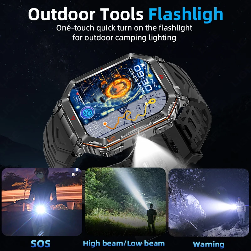 LIGE GPS ����Ʈ �ð� ���� LED ������ �߿� ������ ��Ʈ�Ͻ� ��ħ�� �ð� 450mAh ���͸� ��� �������� ��ȭ Smartwatch