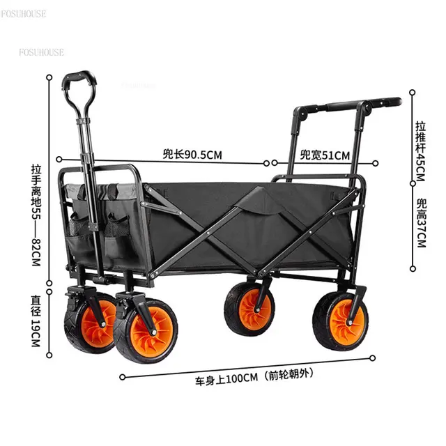 Kültéri Kempingkocsi Kerekekkel Nordic Garden Carts Kerti Készletek Összecsukható Kocsi Piknik Horgászó Kosár Hordozható Pótkocsi
