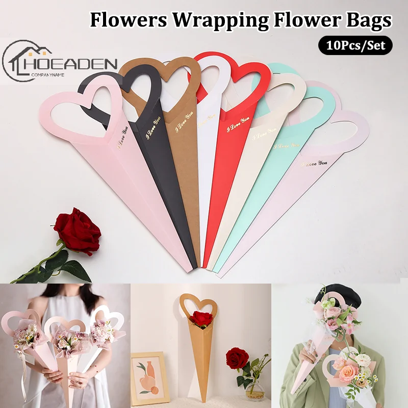 10pcs/pack Love Flower Wrapping Paper Box Bouquet Packaging Box Flower Gift Box Arrangement Flower Shop Gift Bag Bag Handbag