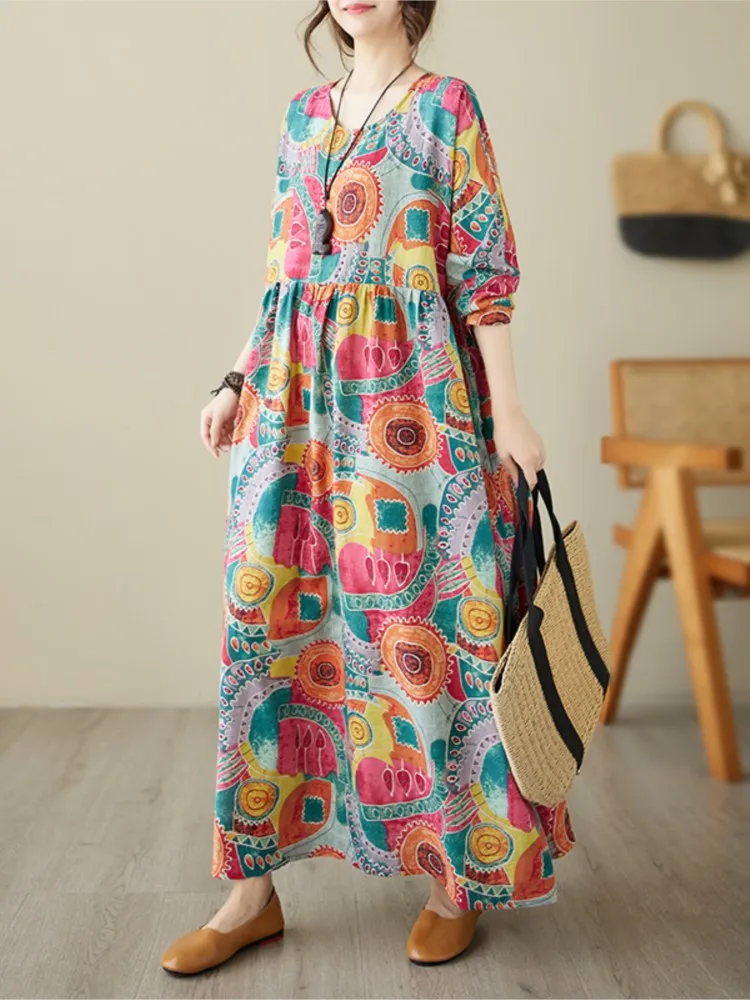 Oversized Autumn Loose Long Dress Women Ruffle Pleated Ladies