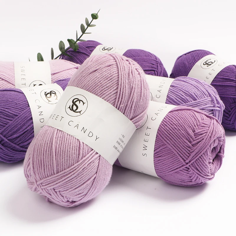 Five Strands of Milk Cotton Colored Yarn Five Strands of Purple Crochet Thread Hand Woven DIY Doll Bag Material Yarn Ball 5