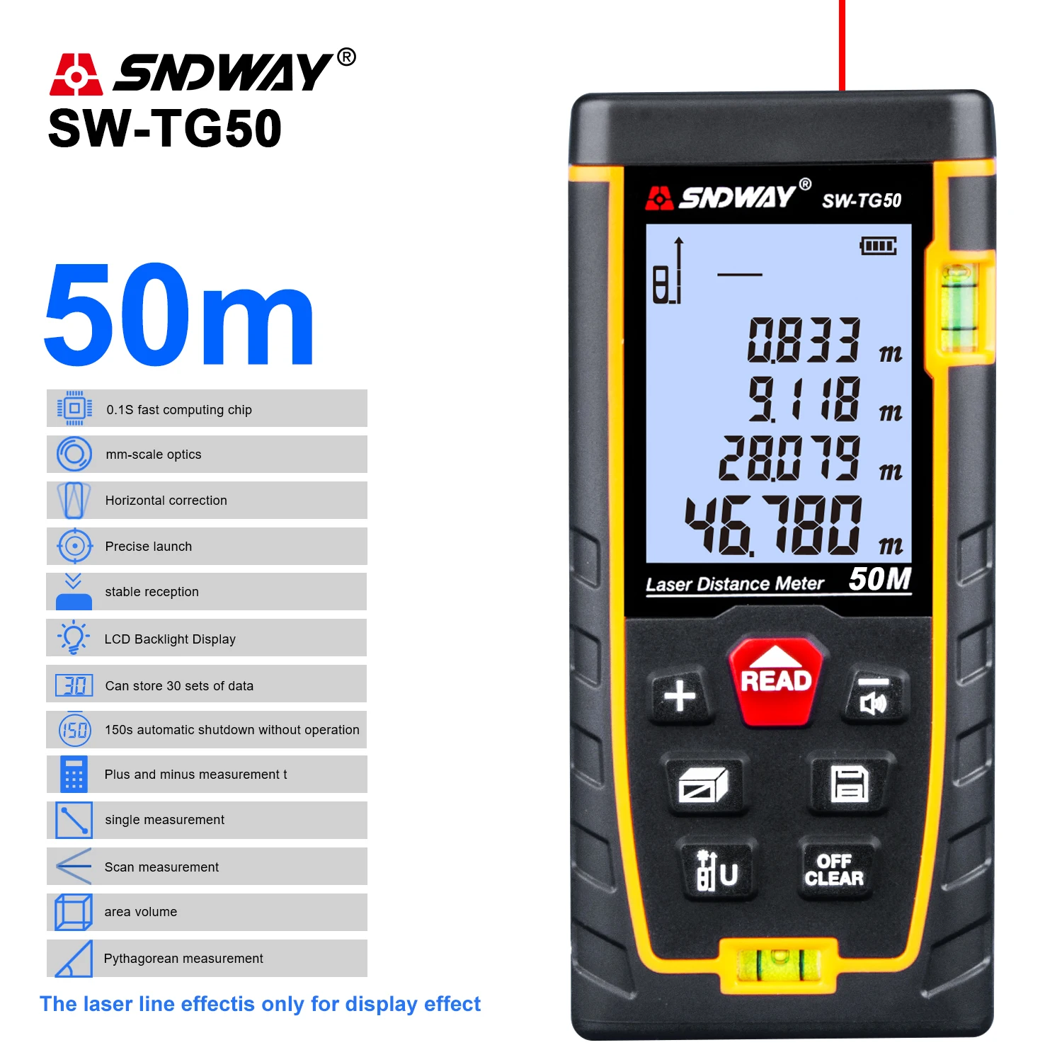 Sndway Laser Afstand Meter Digitaal Meetapparaat Tools Elektronische Tape Laser Afstandsmeter