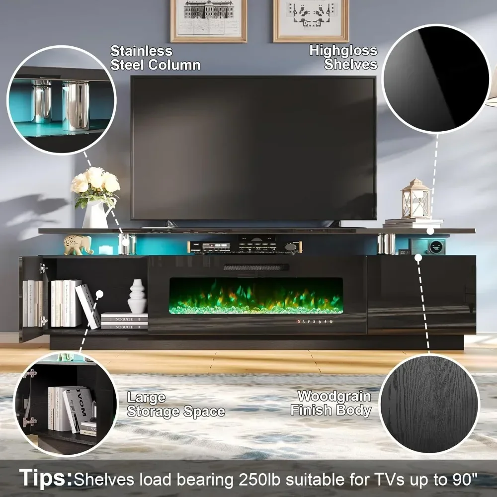 TV Stand with Fireplace and Bookcases, 80" 2-Tier Fireplace TV Stand with 40" Fireplace, 2 X Bookshelves, Tv Stands Fireplace 3