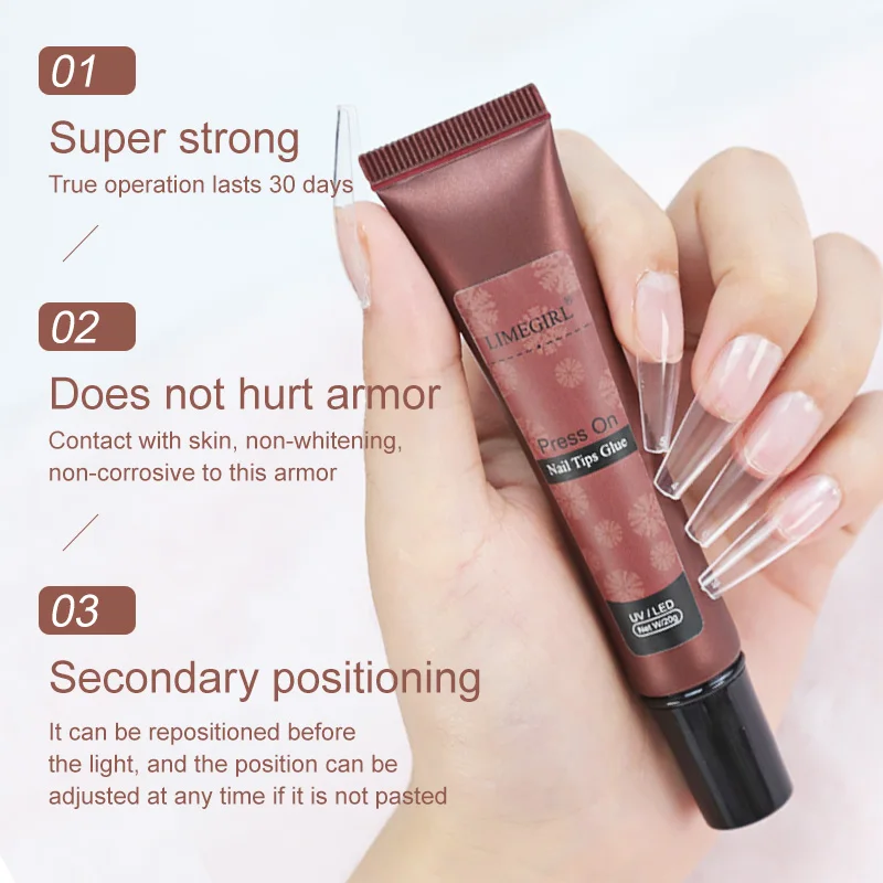 Limegirl Nail Glue Solid Gel For Press on Nails Soft Gel Nail Tips 20g Strong Adhesive Rhinestone Glue Charms