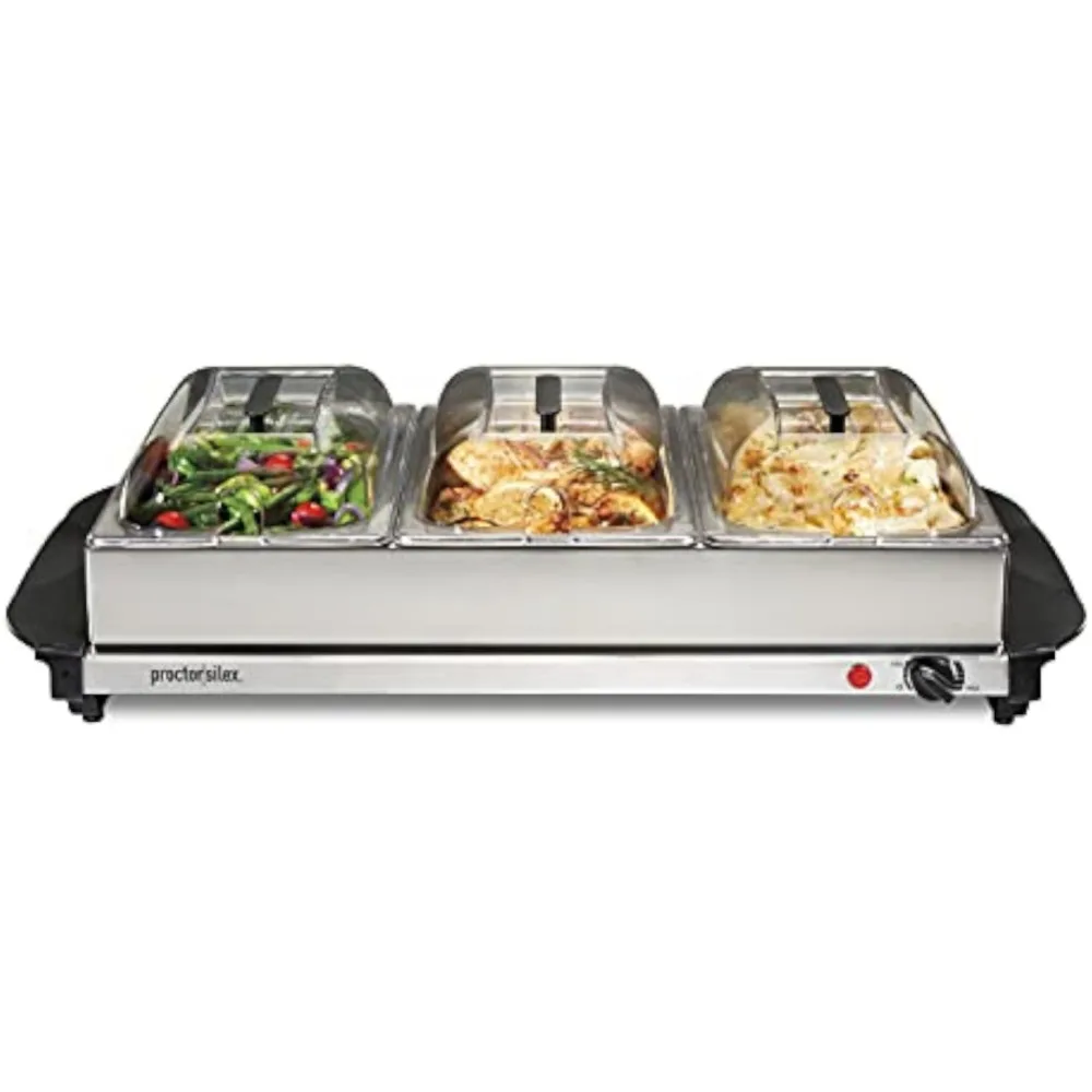 Buffet Server & Food Warmer, Adjustable Heat, for Parties, Holidays and Entertaining, Three 2.5 Quart Oven-Safe Chafing Dish Set