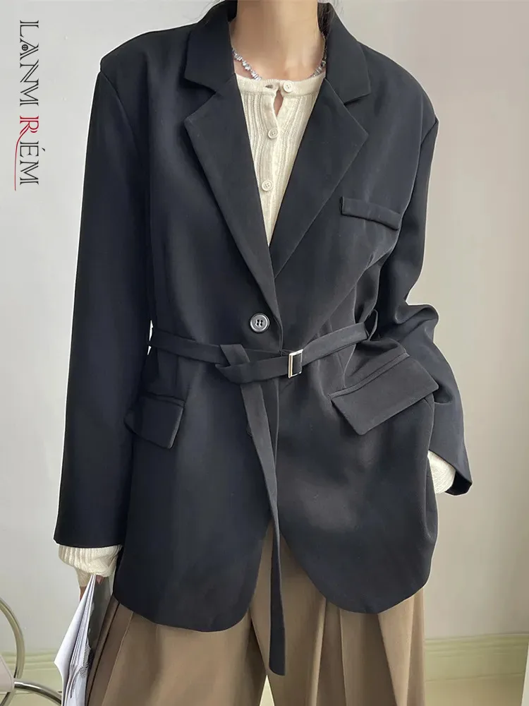 

[LANMREM] Fashion Women's Blazers Solid Lace-up Gathered Waist Jackets Single Breasted Designer Tops 2023 Autumn New 26D6601