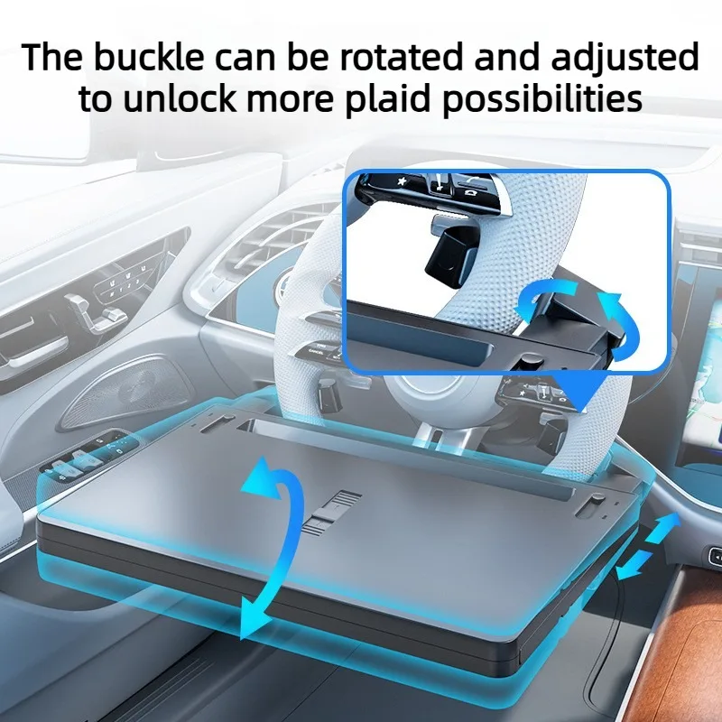 2-in-1 자동차 스티어링 휠 데스크 트레이 접이식 카본 파이버 스타일 테이블 (노트북, 식사, 필기용) - 원형 스티어링 휠용