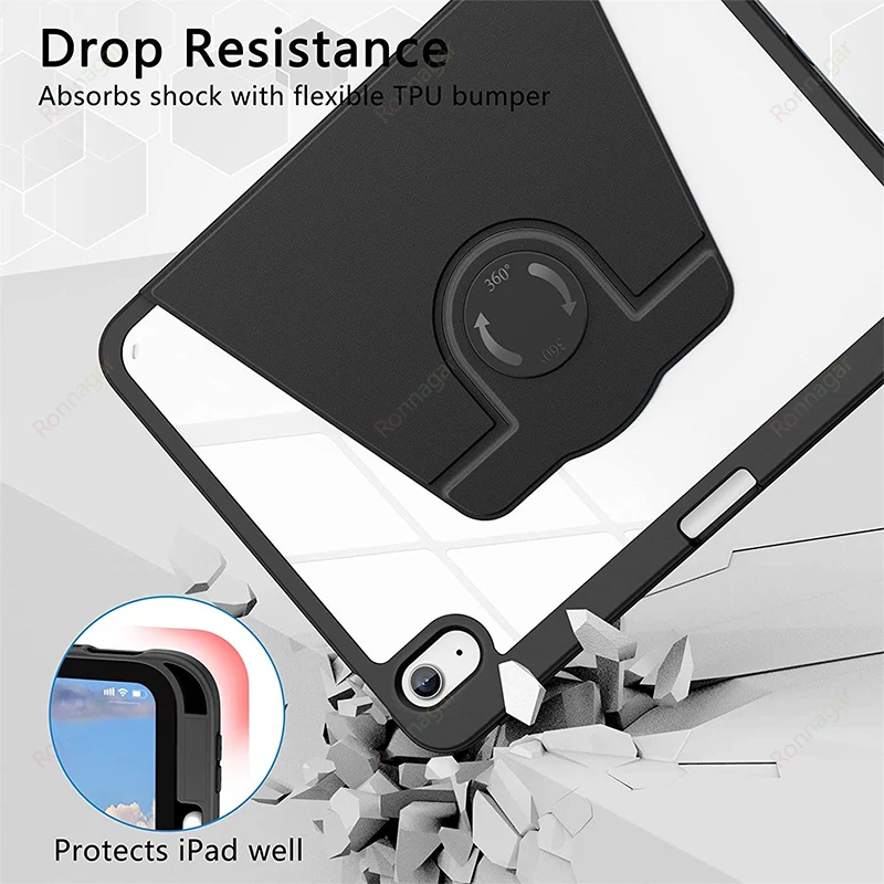 Versatile 360° Rotating Tablet Case with Pencil Holder