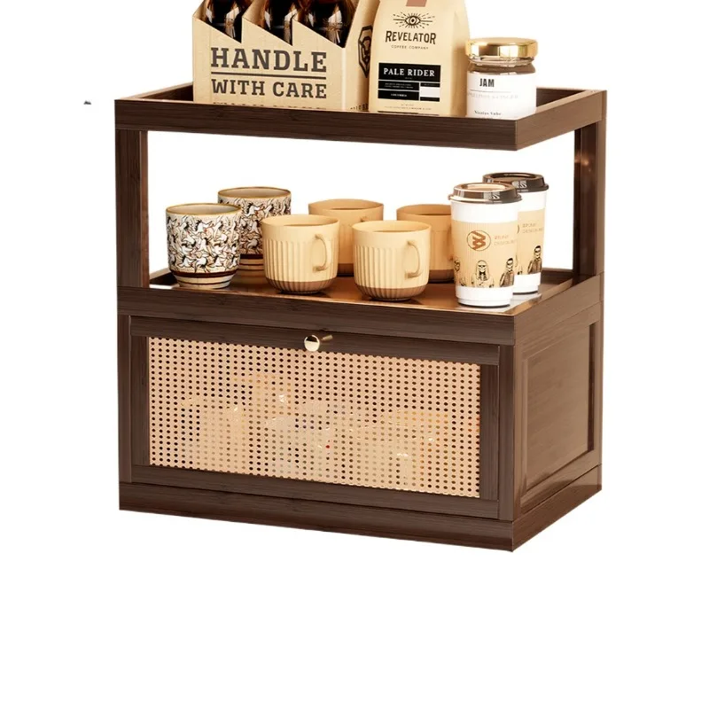 Bamboo Double Layer Side Table Multifunctional Storage Cabinet for Living Room Kitchen Bedroom Compact Makeup Organizer Rack
