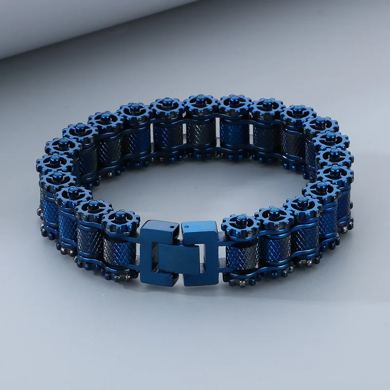 15MM Wide Stainless Steel Heavy Bicycle Bracelet For Men High Quality Bike Wheel Charm Bracelet Personalized Colorful Jewelry