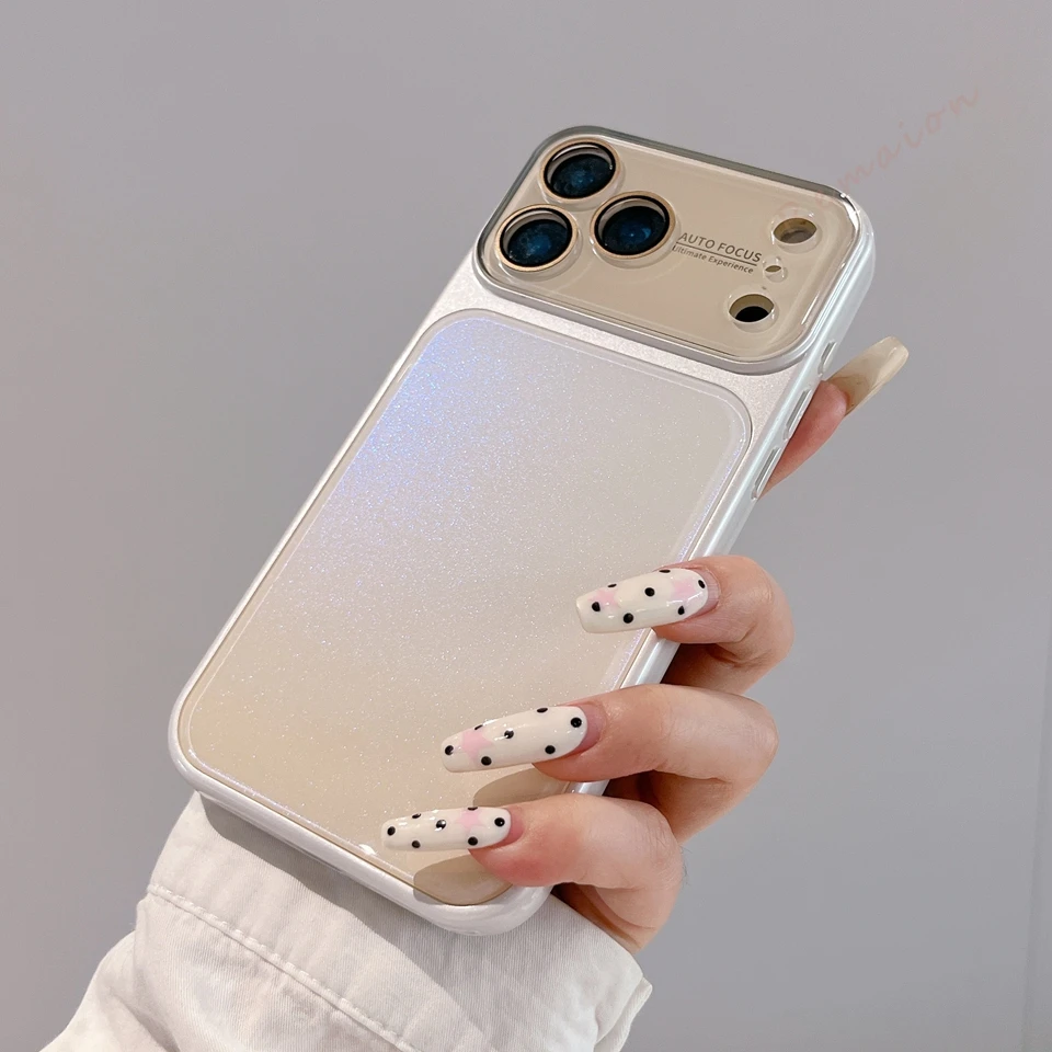 Big Windows Tempered Glass Bling Glitter Phone Case For Iphone 14 15 16 17 Pro Max 17Pro Official Shockproof Protector_voghion.com