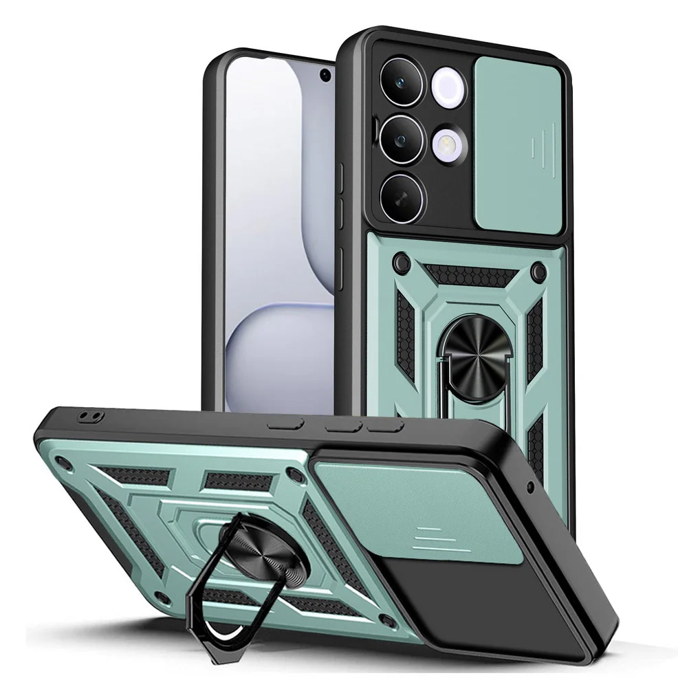 Magnetic Ring Stand Slide Lens Cover Shockproof Armor Phone Case