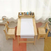 Kids Art Table and 2 Chairs Set Wooden Drawing Table with Large Storage Shelf Craft Table Toddler Activity and Study Desk 1