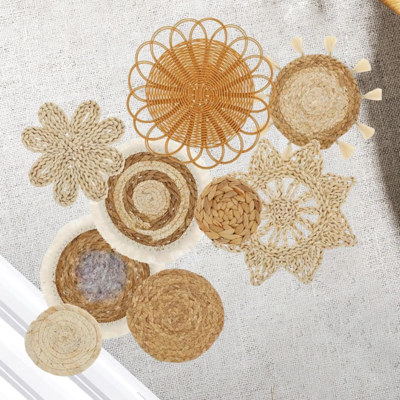 9 Pieces Boho Seagrass Wall Hanging Decoration Set Wall Art for Bedroom Multifunctional Decorative Lightweight Handcrafted 9 Pieces Boho Seagrass Wall Hanging Decoration Set Wall Art for Bedroom Multifunctional Decorative Lightweight Handcrafted