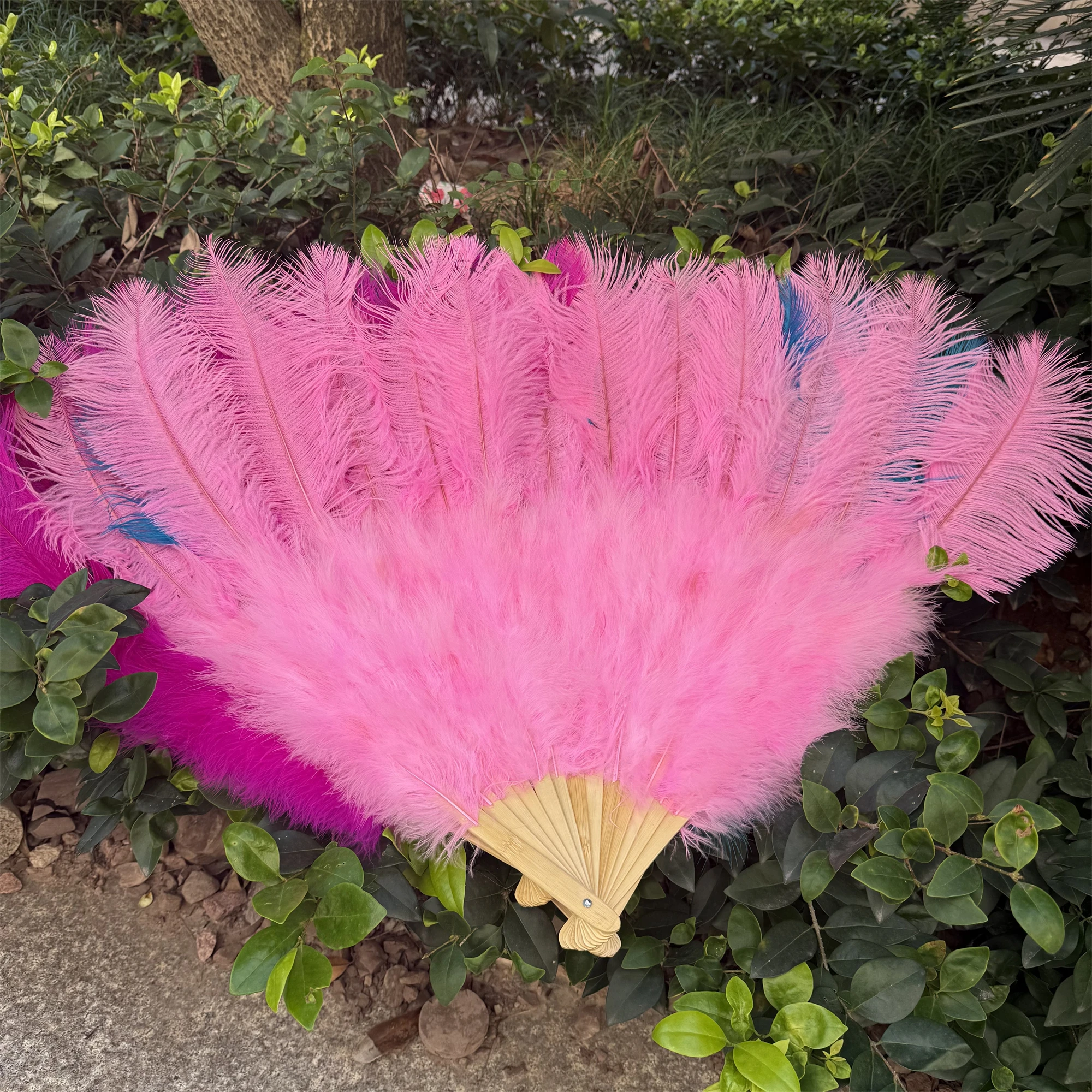 Fluffy Ostrich Feathers Fan 100CM Stage Performance Foldable Feather Fan for Wedding Carnival Party Plumes Crafts 10PC