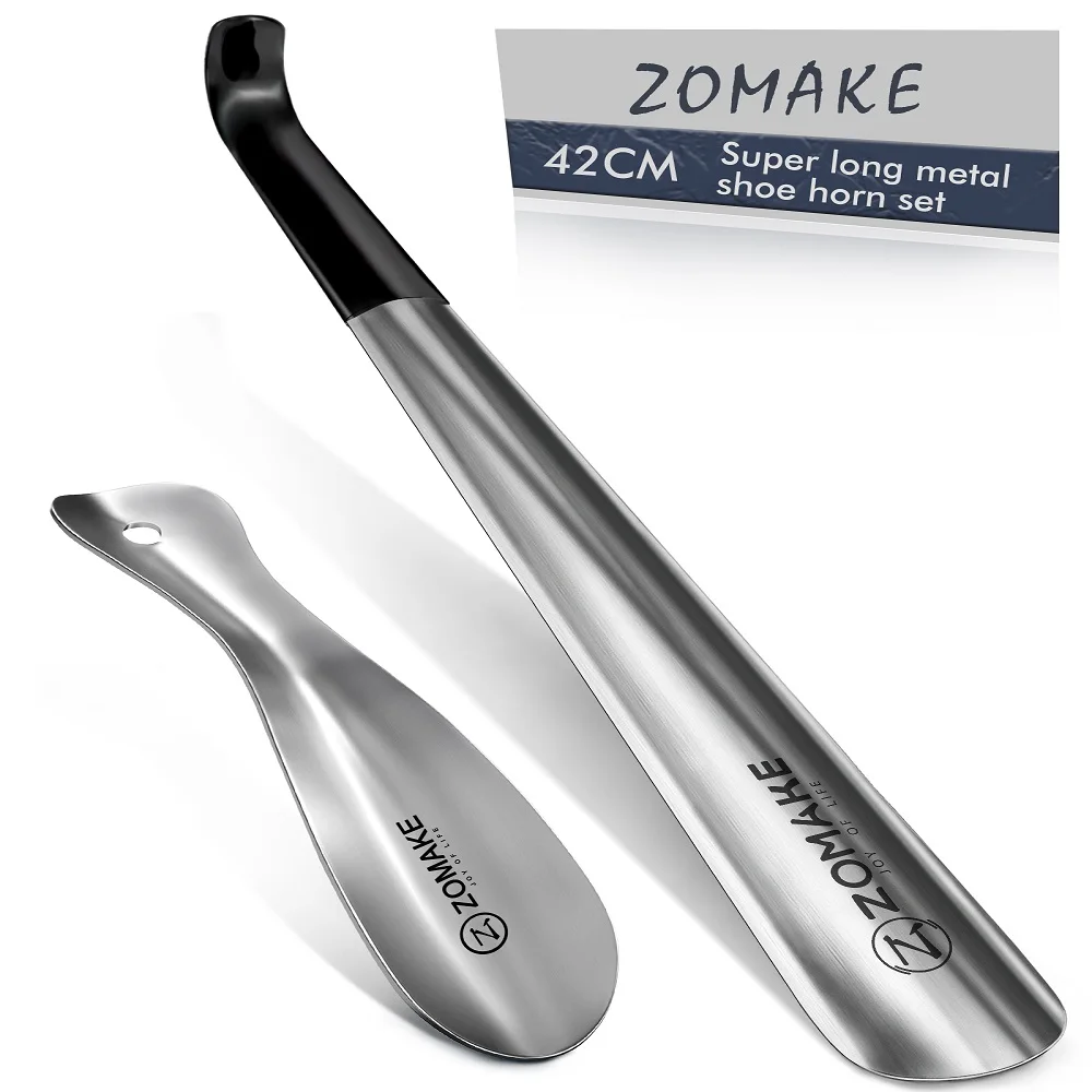 2PcsLongHandleShoeHorn16575WithLeatherCoverMetalSpoon