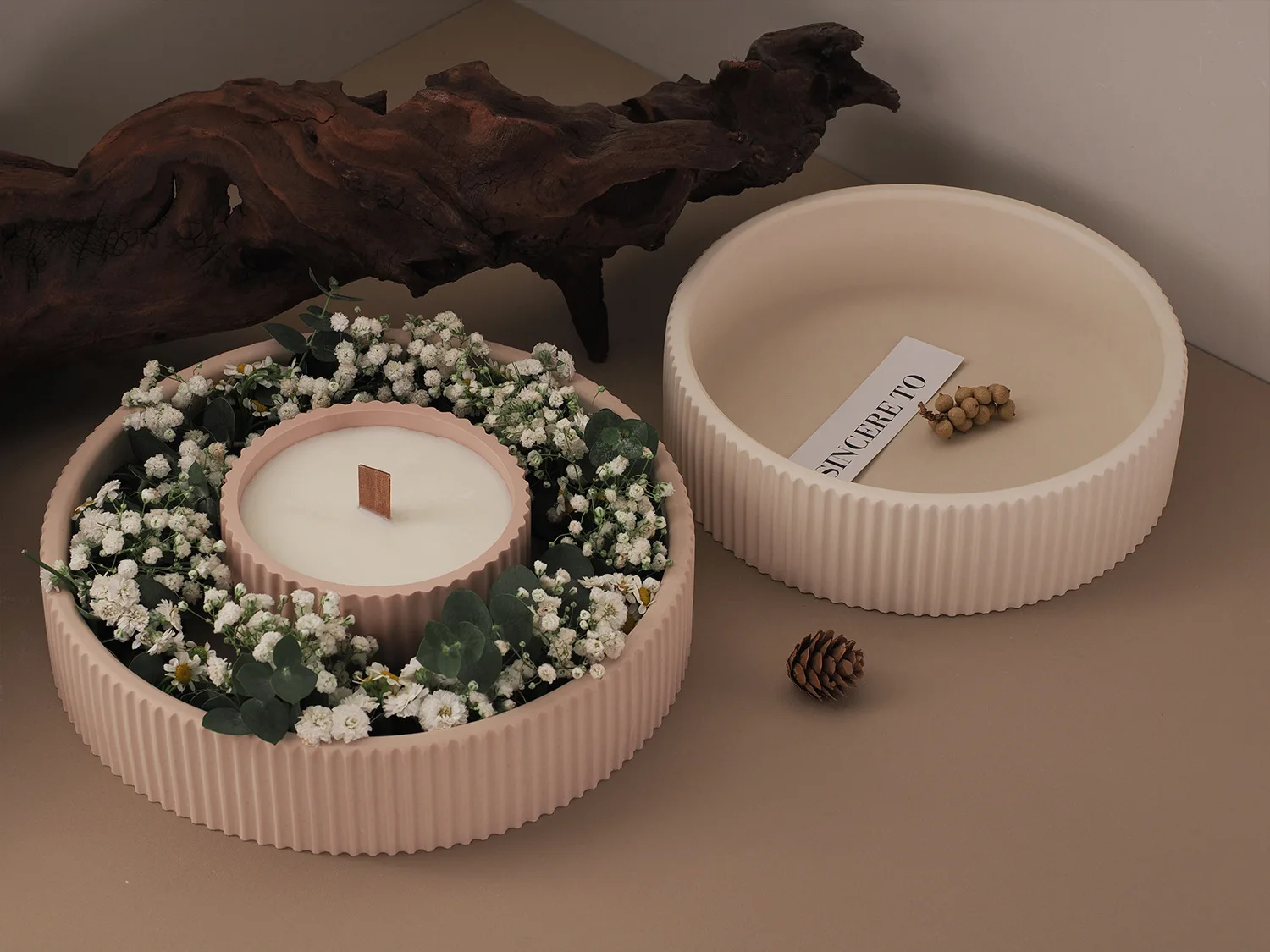 Big Round Stripe Candle Jar Silicone Molds DIY Handmade Cement Plaster Flower Pot Storage Bowl Candle Tray Resin Mold Home Decor
