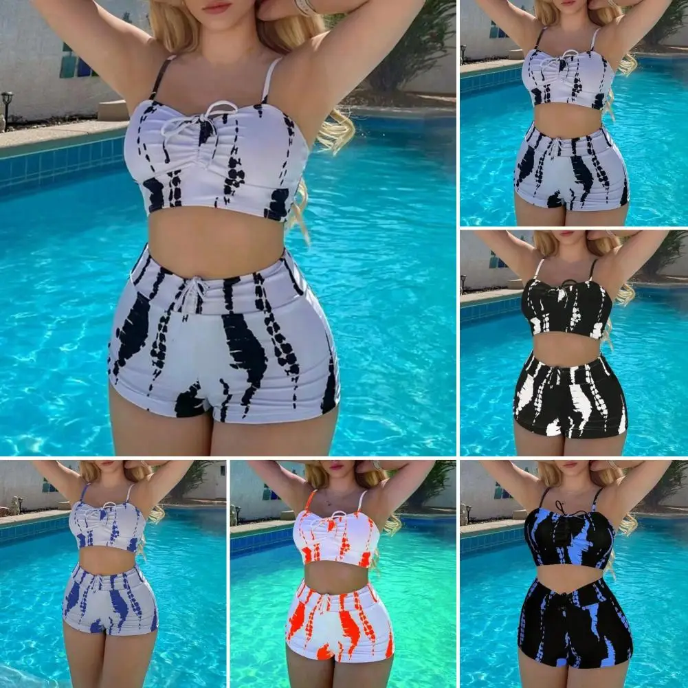 Women Swimsuit Women Two Piece Sets High Waist Swimsuit Stylish Lace-up Bikini Set with Push Up Design High Waist Elastic Band for Women Contrast for Beachwear