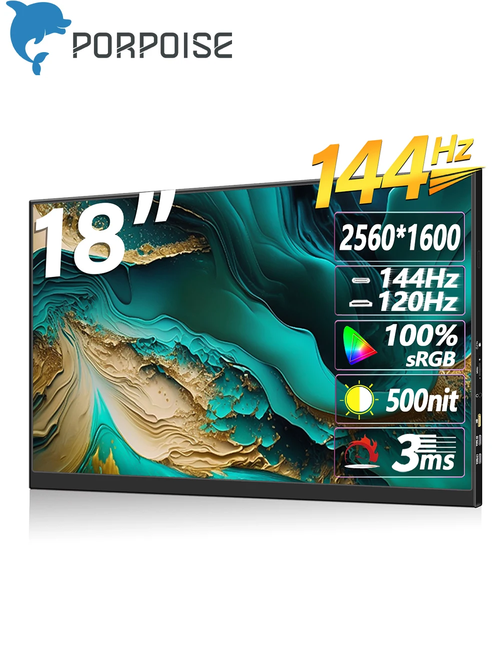 Портативный монитор Freesync, 18 дюймов, 2,5 K, 144 Гц, дисплей 99% DCI-P3, IPS игровой экран для ПК, ноутбука, Mac, телефона, Xbox, PS4/5 Switch