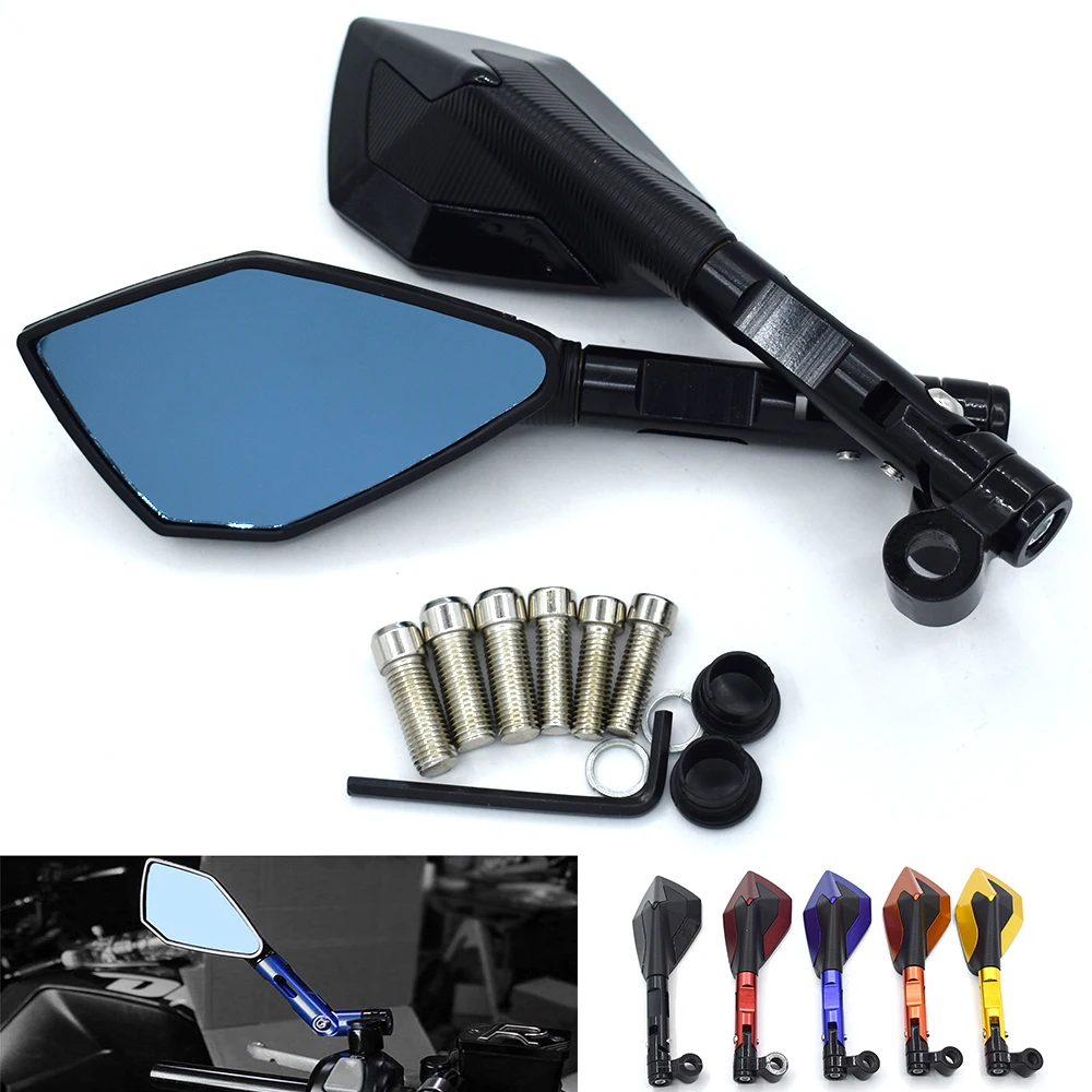Universal Motorcycle Rearview Mirror Blue Glass Cnc Aluminum For Bmw