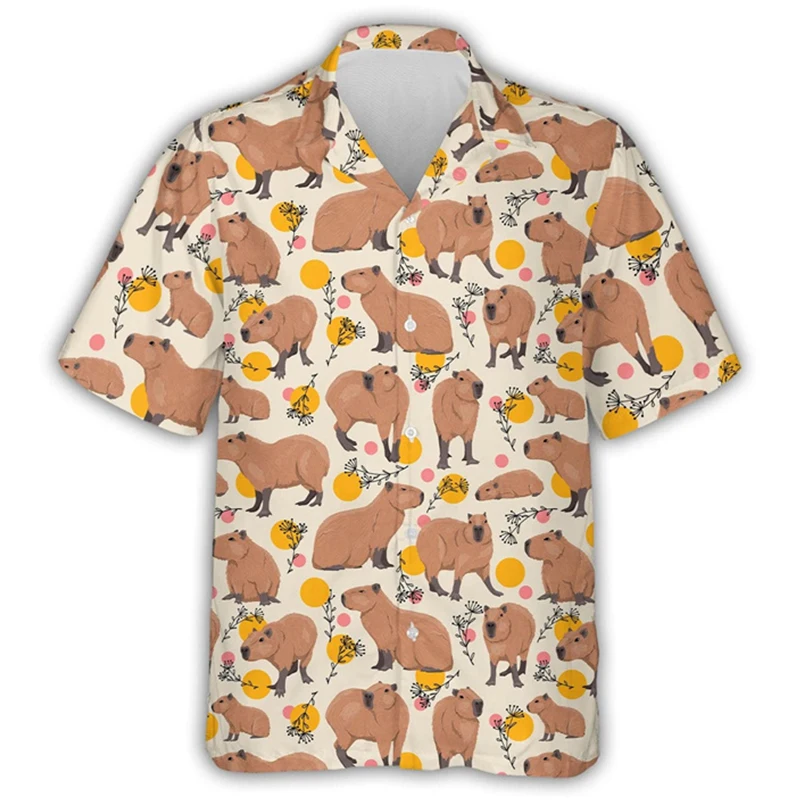 

Kawaii Capybara Graphic Shirts for Men Clothing 3D Print Hawaiian Aloha Beach Shirt Short Sleeve y2k Cute Kids Tops Lapel Blouse
