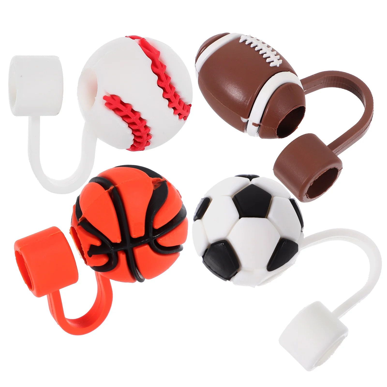 

4 Pcs Straw Topper Dust Plugs Soccer Balls Covers Reusable Cute Football Caps Baseball