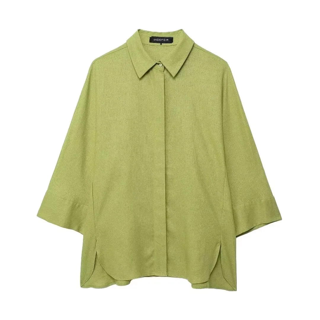 HH 2024 Women Fashion Solid Blouse Single Breasted Long Sleeve Lapel Shirts Casual Loose Female Commuting Chic Top
