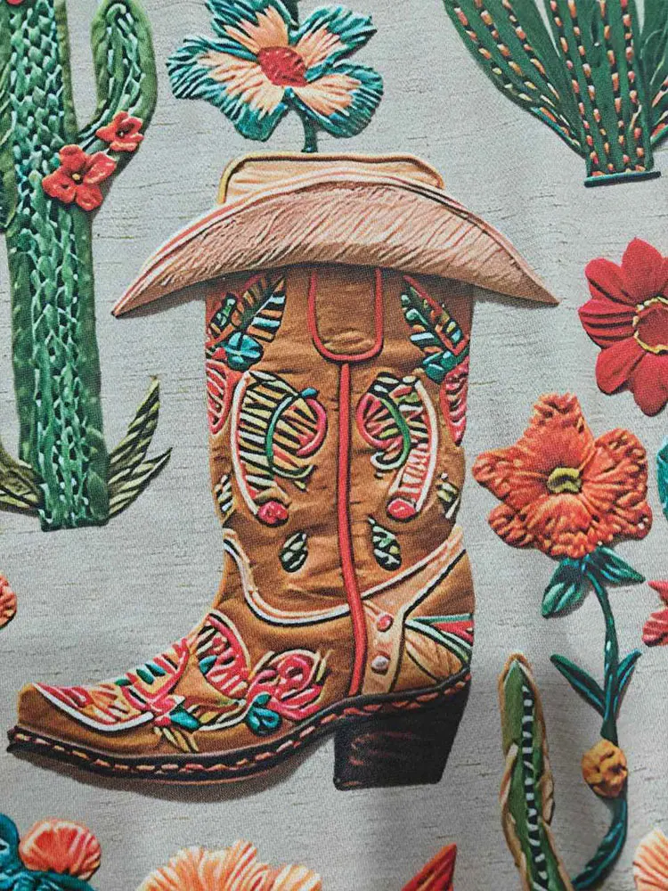 Vintage Western Boots Floral Art Printed Sweatshirt
