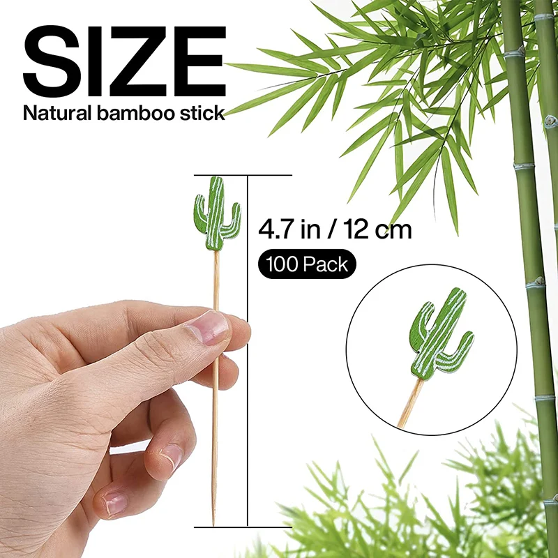 Picks 100 Counts 4.7" Bamboo Wooden Decorative Sticks for Appetizers Fancy Cocktail Party-Green Leaf Toothpicks, Palm Leaves