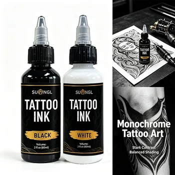 2 pezzi di pigmento per tatuaggi nero e bianco 1/2oz, colorante per body art, pittura, trucco permanente, microblading, forniture per tatuatori
