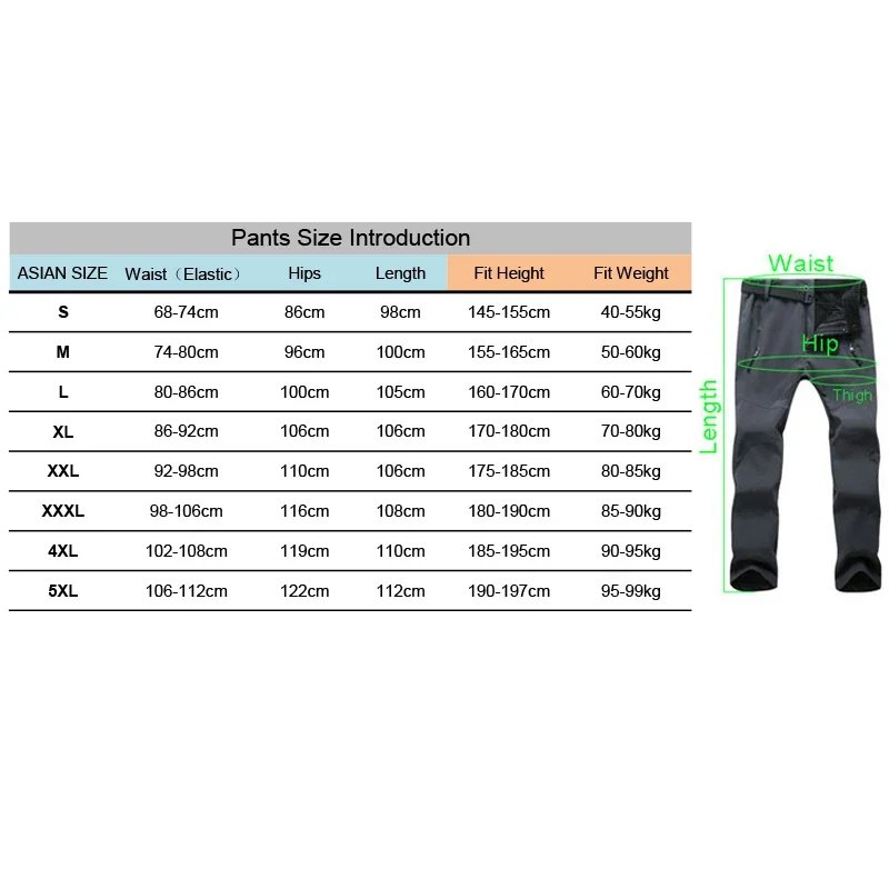 Skiing Pants Winter Men Hiking Camping Outdoor Soft Shell Warm Waterproof Fleece Windproof Walking Trekking