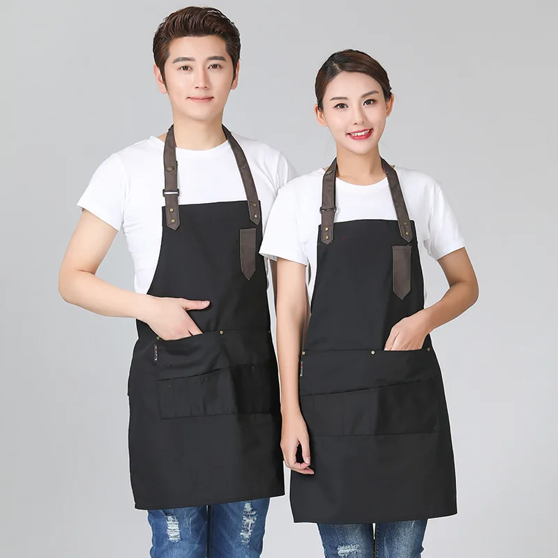 C833 Wear-resistant Restaurant Aprons Milk Tea Coffee Shop Overalls Apron Canvas Kitchen Aprons for Woman Men Chef Work Apron