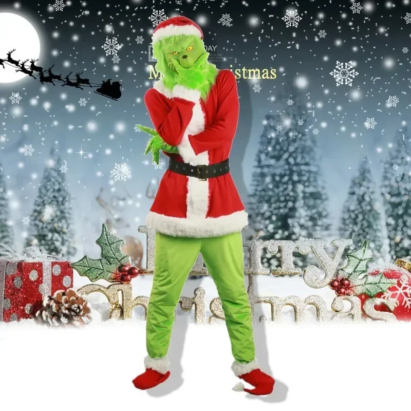 

Костюм для вечеринки Рождественский Гени вор зеленая меховая маска Genie Grinch головной убор Рождественский Костюм