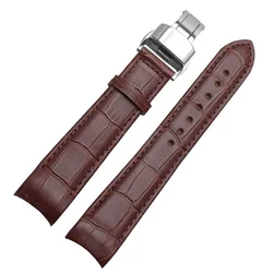 Elegant Arc Interface Calf Genuine Leather Watch Band (Multiple Sizes Available) - 20mm (Brown - Brown - Silvery)
