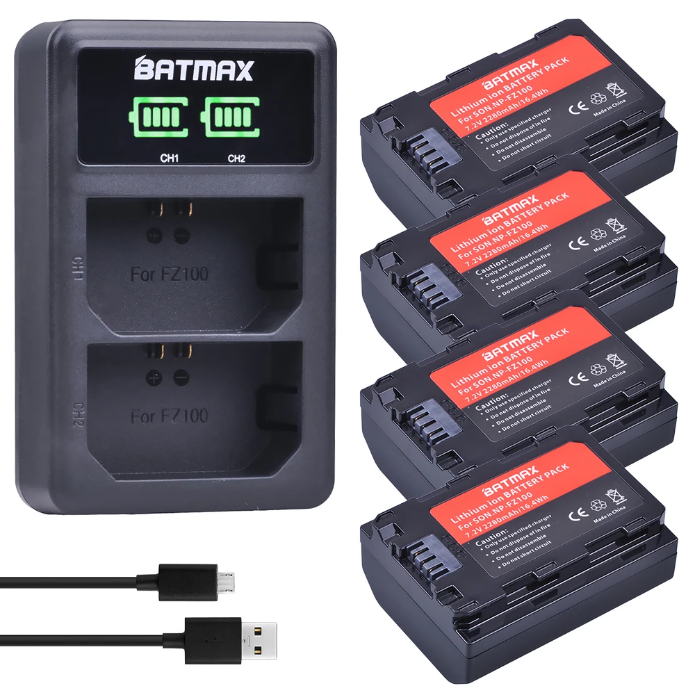 Batmax 2280Mah Np-Fz100 Fz100 Batteria + Led Usb Doppio Caricatore Per Sony Bc-Qz1 Alpha A7Iii A7R Iii Alpha 9 A7R3 A6600,A7 Iv,A7R Iv