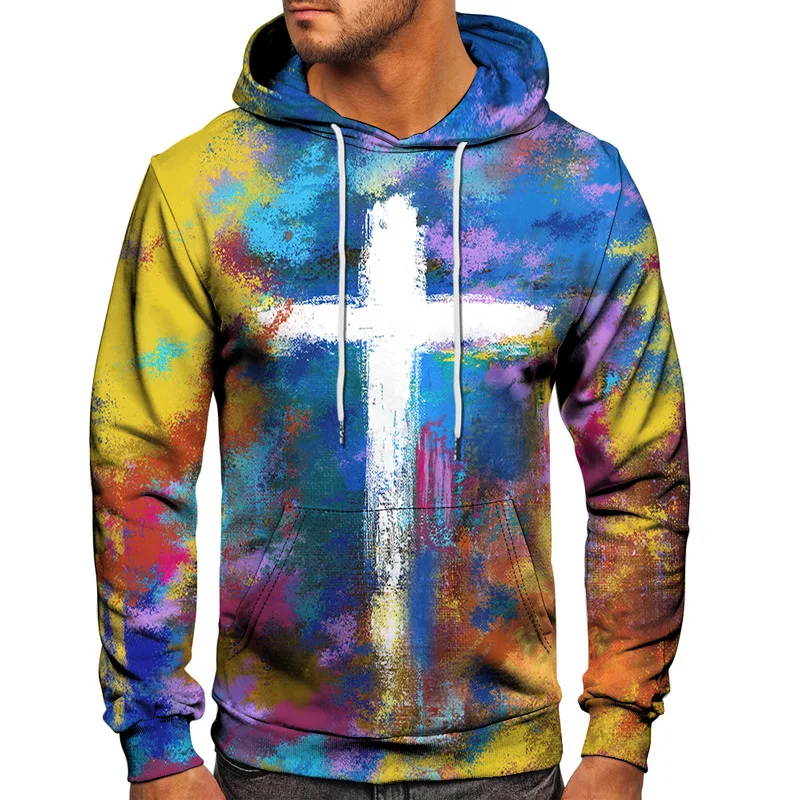 

New Graffiti Cross Men's Hoodies 3D Printed Women Street Couple Sweatshirt Fashion Casual Oversized Sudaderas Kids Clothing