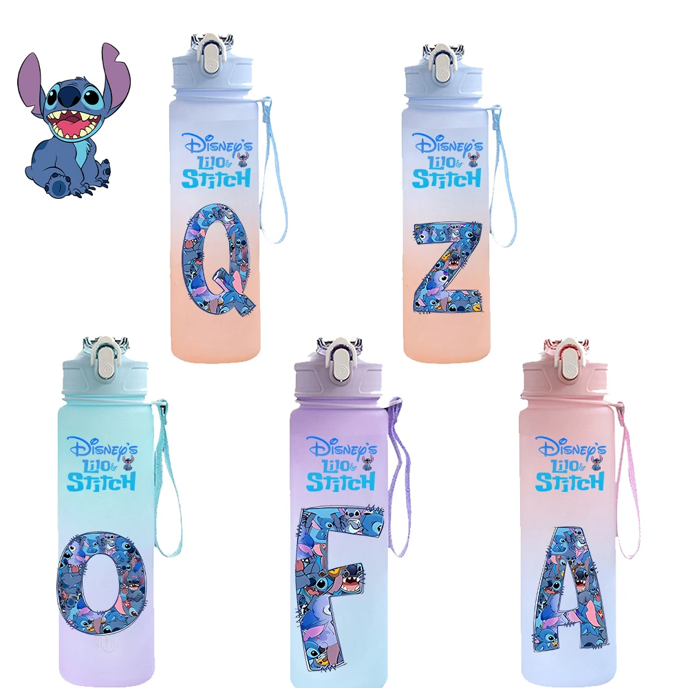 750ML Disney Stitch Letter A-Z Printed Water Bottle Large Capacity Drinking Portable Anime Outdoor Sport Water Cup Bottle Gift 1