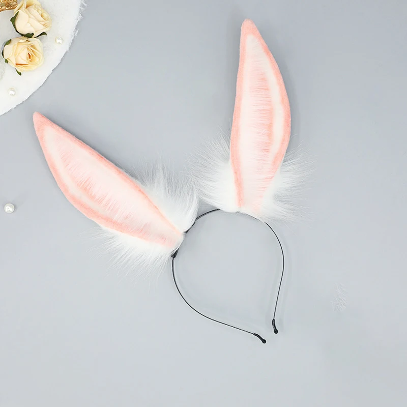 Mädchen Plüsch Lange Kaninchen Ohren Stirnband Lolita Cosplay Requisiten Halloween Party Tier Ohr Kopfbedeckung Hoop Haar Zubehör Kaninchen Schwanz – Detail 10